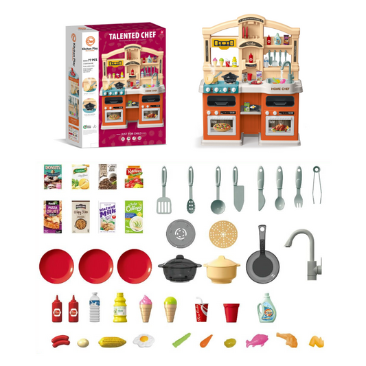 Cogo - Pretend & Play Kitchen Set with Light & Sound Effects - Orange - 77 Pieces