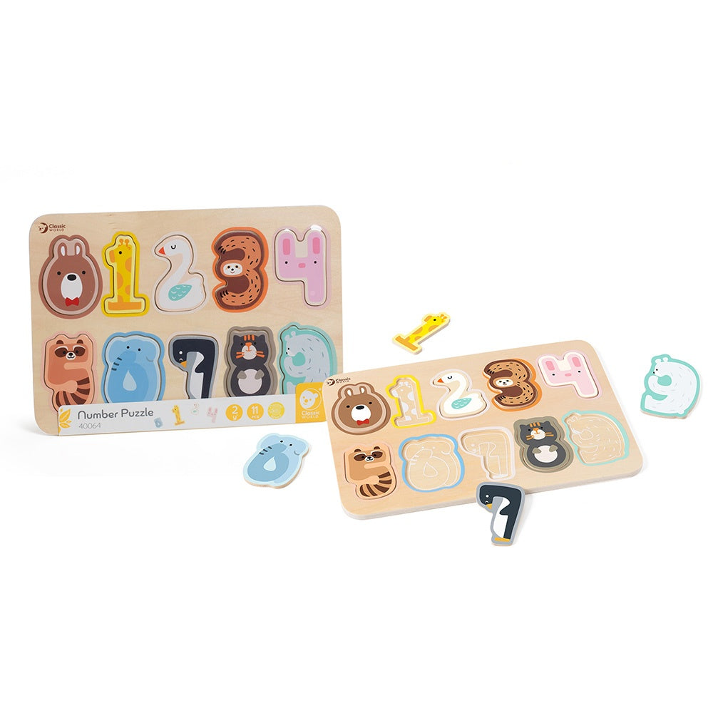 Classic World - Wooden Numbers Puzzle - Animals - 11pcs