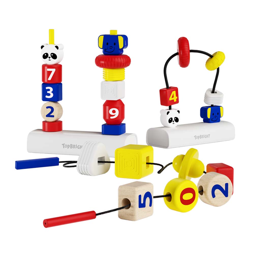 TopBright - 3-in-1 Fine Motor Stacking & Lacing Blocks Toy