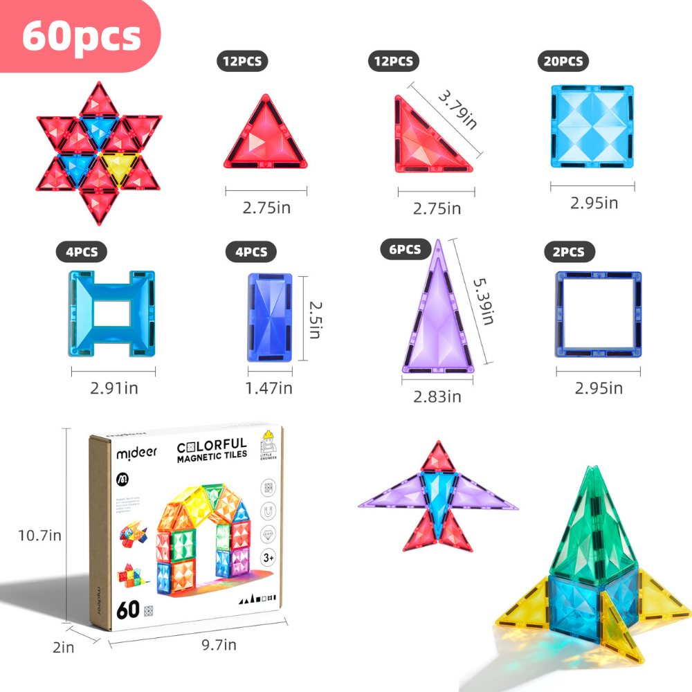 Mideer - Colourful Magnetic Tiles Building Set - 60pcs