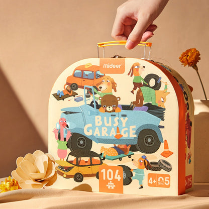 Mideer - Gift Box Jigsaw Puzzle for Kids - Busy Garage - 104 Pieces