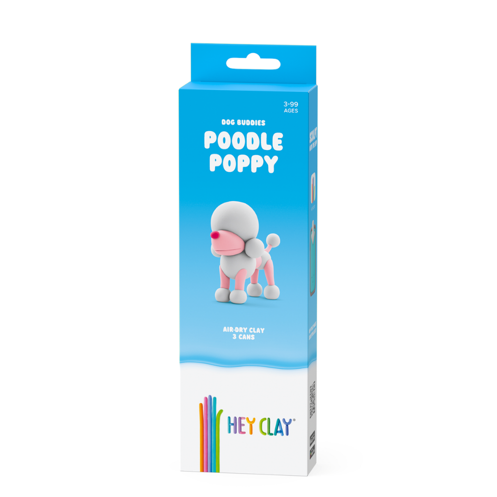 Hey Clay - Modelling Air-Dry Clay with Fun Interactive App - Poodle Poppy, Series Dog Buddies, 3 cans