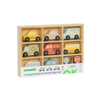 TookyToy - Transportation & Street Sign Set - 12 Piece Pastel Set