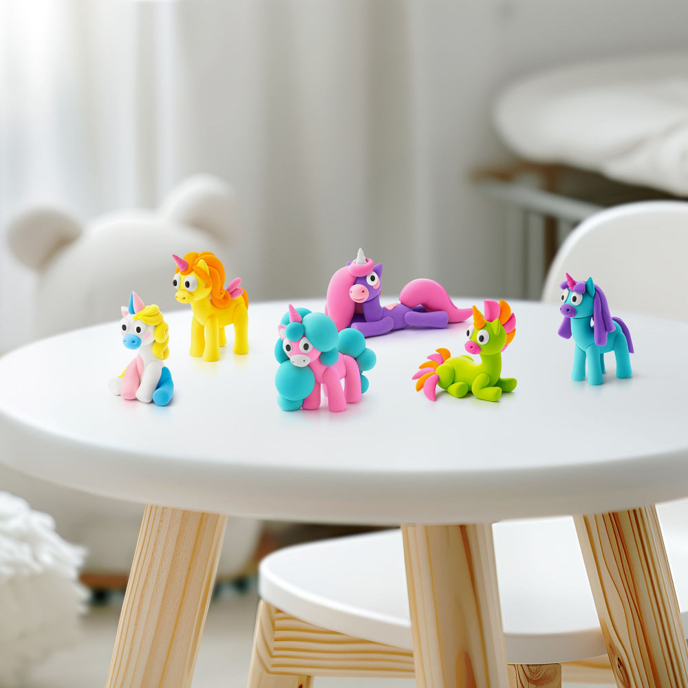 Hey Clay - Modelling Air-Dry Clay with Fun Interactive App - Brighty, Cloudy, Sparky, Series Rainbow Unicorns, 6 cans