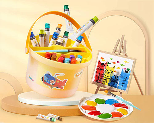 Jar Meló - Portable Gouache Paint Set for Kids - 24 Colours with Brushes & Paper