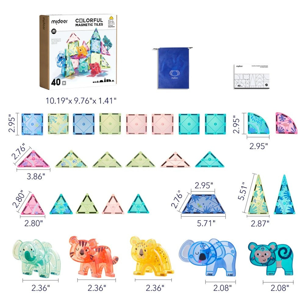 Mideer - Colourful Magnetic Tiles Building Set - Magical Jungle - 40pcs