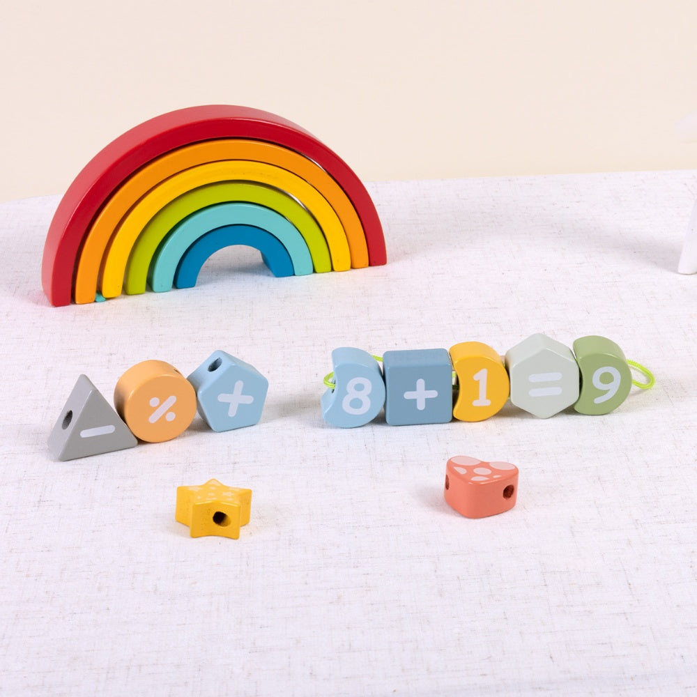 TookyToy - Wooden Fine Motor Number Caterpillar Lacing Toy - 20 Pieces