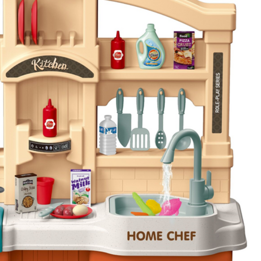 Cogo - Pretend & Play Kitchen Set with Light & Sound Effects - Orange - 77 Pieces