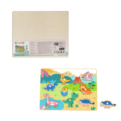 hi Pando - Wooden Peg Puzzle - Dinosaur Animals - 9pcs