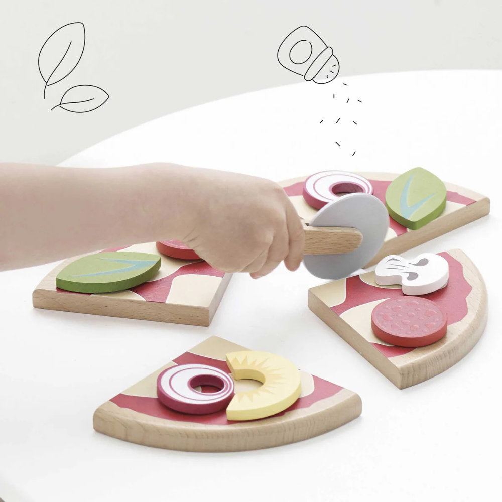 Le Toy Van - Wooden Pizza & Toppings with Slice Cutter - 13pcs