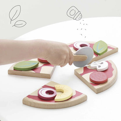 Le Toy Van - Wooden Pizza & Toppings with Slice Cutter - 13pcs