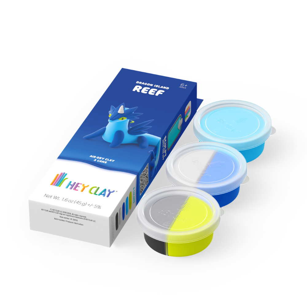 Hey Clay - Modelling Air-Dry Clay with Fun Interactive App - Reef, Series Dragon Island, 3 cans
