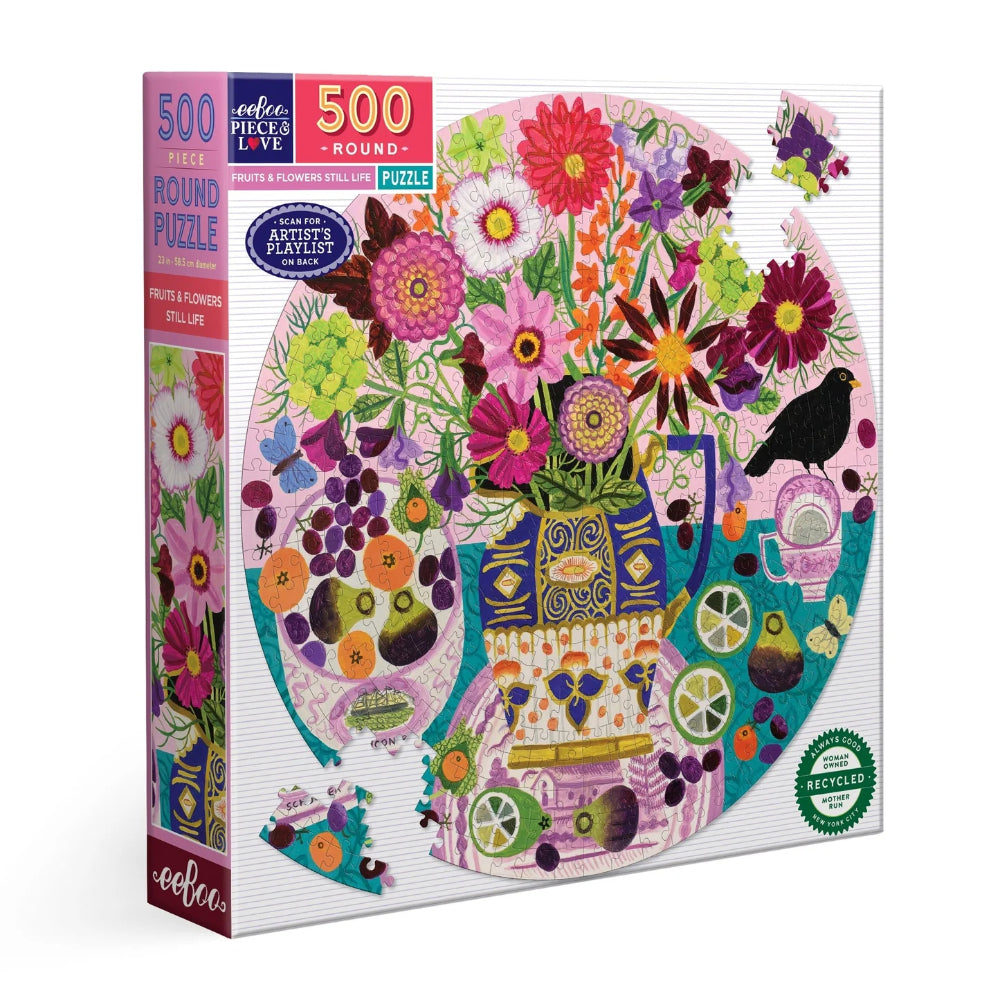 eeBoo - Fruits & Flowers Still Life 500 Piece Round Puzzle