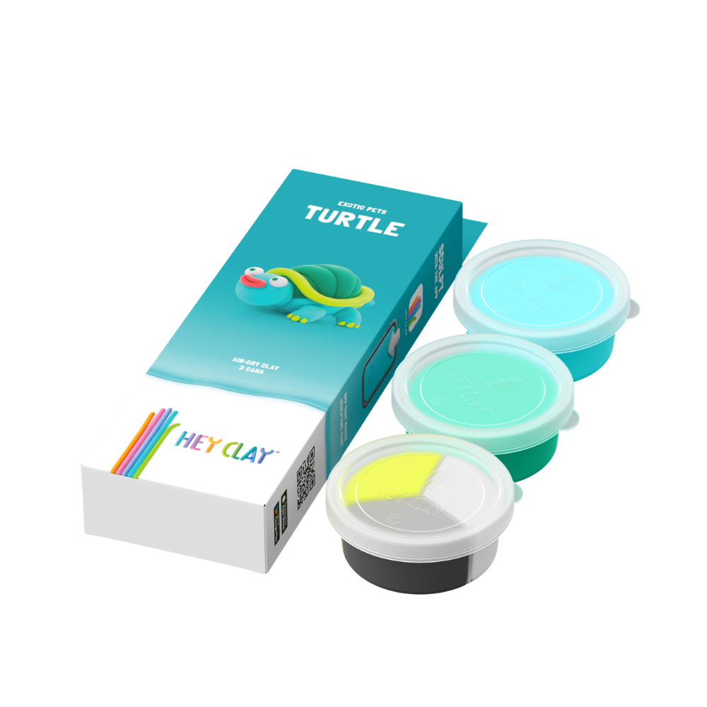 Hey Clay - Modelling Air-Dry Clay with Fun Interactive App - Turtle, Series Exotic Pets, 3 cans