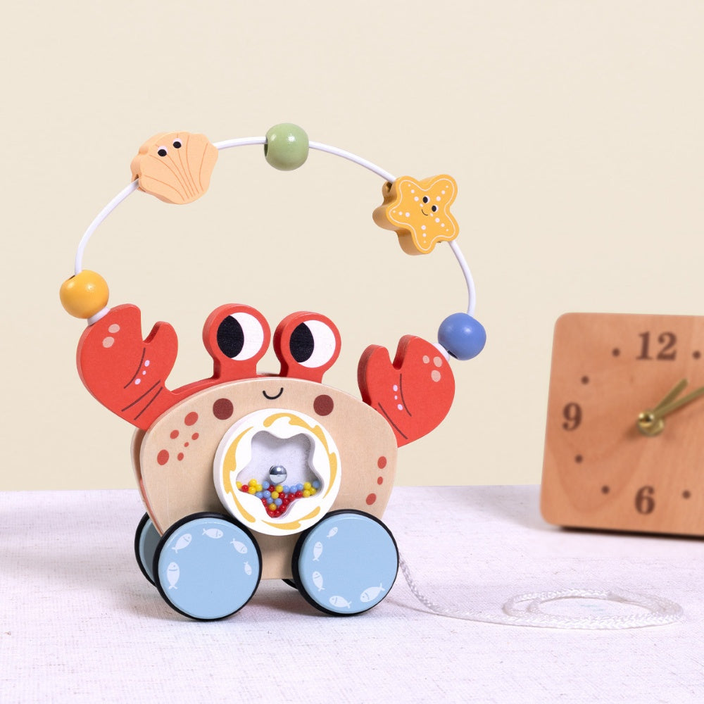 TookyToy - Wooden Pull Along Crab Bead Maze Toy