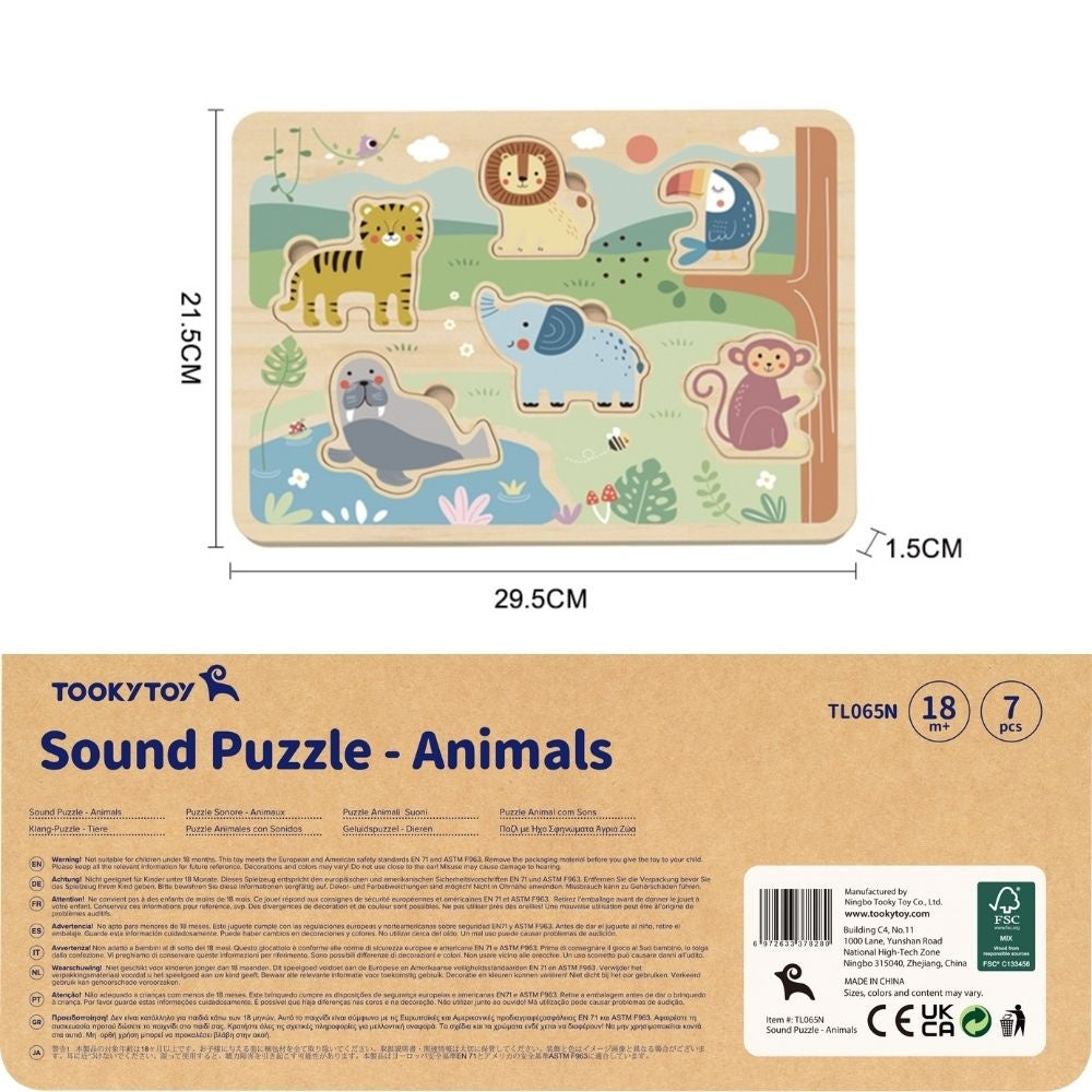 TookyToy - Wooden Sound Puzzle - Animals - 7 Pieces