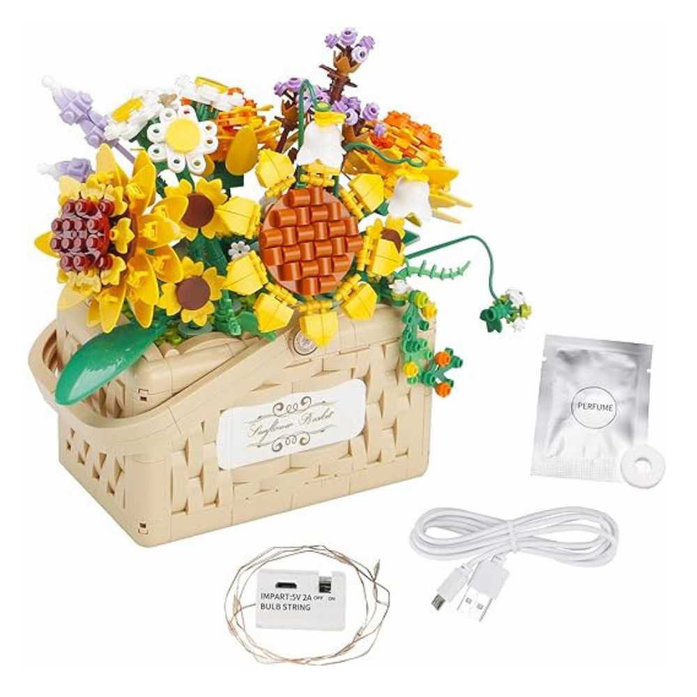 Cogo - Building Block Set - Sunflower Basket with Fairy Lights - 1295 Pieces
