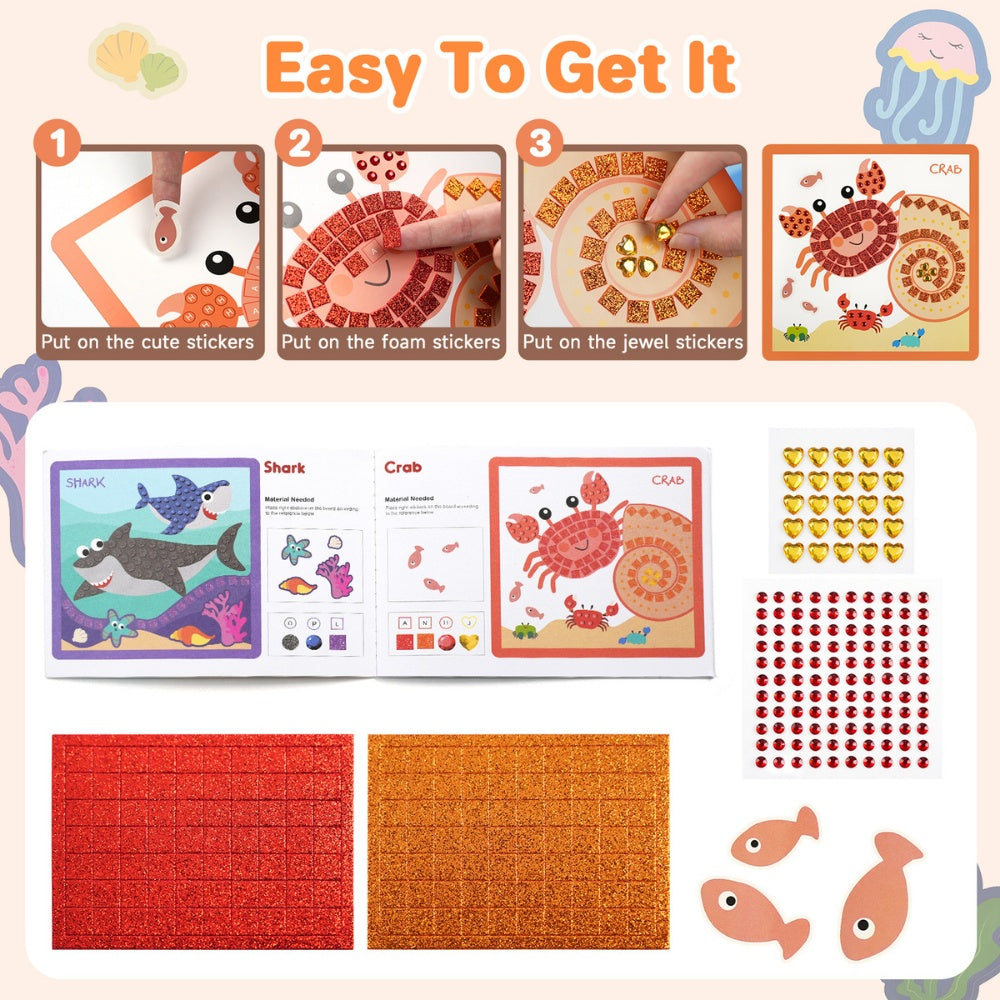Jar Meló - Mosaic Sticker Art Kit - Ocean Journey Animal Craft Set
