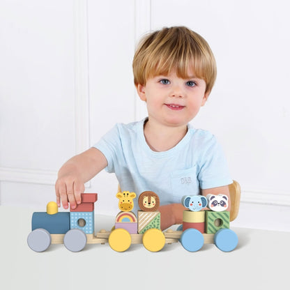 TookyToy - Wooden Stacking Train - Forest Friends - Set of 16