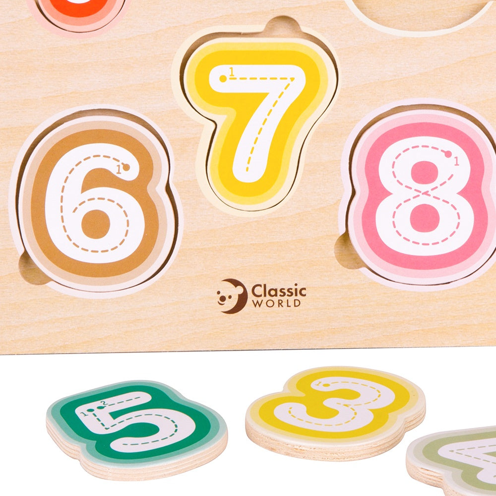Classic World - Numbers & Fruit - Counting & Tracing Wooden Puzzle - 10pcs