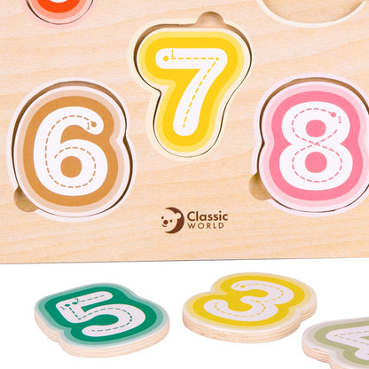 Classic World - Numbers & Fruit - Counting & Tracing Wooden Puzzle - 10pcs