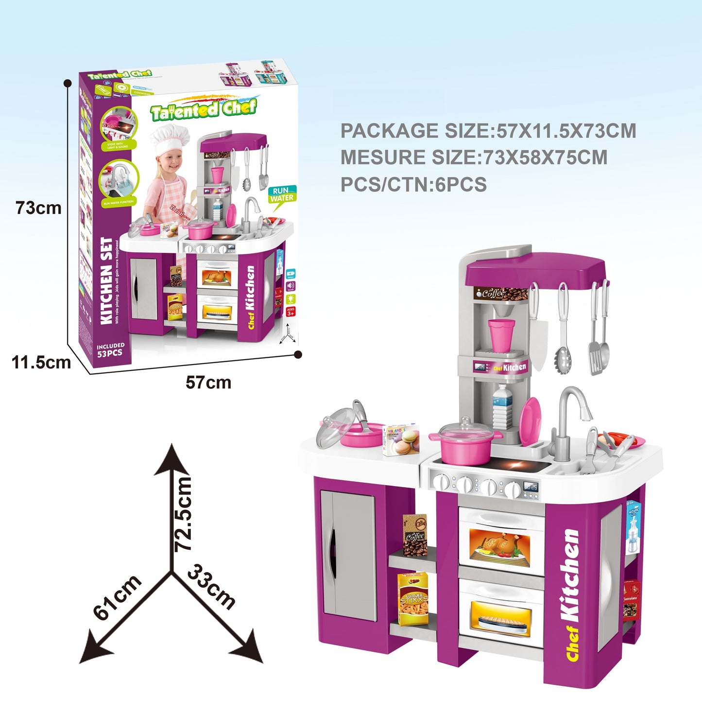 Cogo - Pretend & Play Kitchen Set with Light & Sound Effects - Purple - 53 Pieces