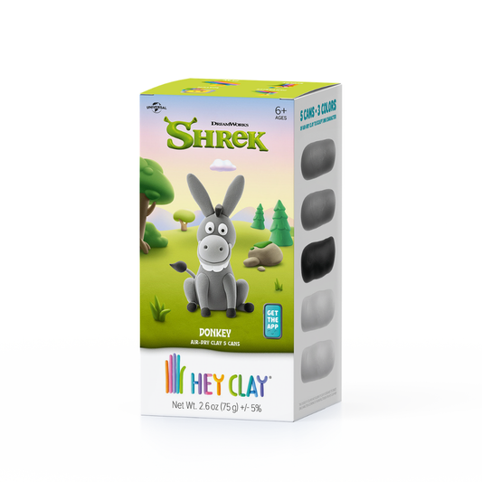 Hey Clay - Modelling Air-Dry Clay with Fun Interactive App - Donkey, Series Shrek, 5 cans