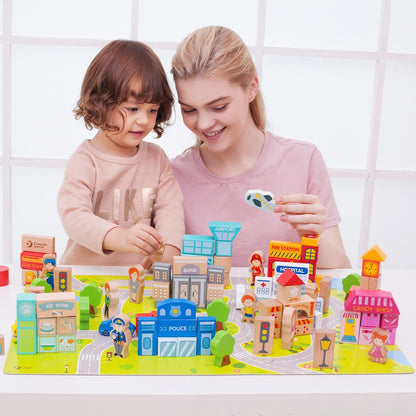 Classic World - Wooden City Building Blocks Set - 120 Pieces