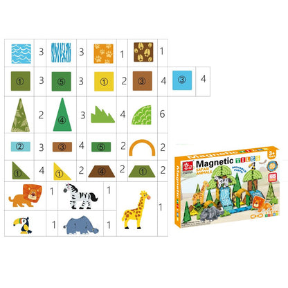 Magnetic Tiles - Safari Animals Set - 65 Pieces