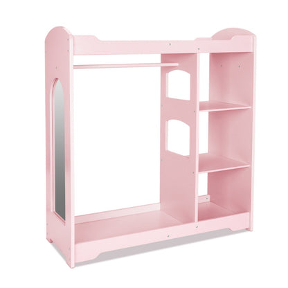 TookyToy - Wooden Kids Wardrobe and Dress Up Storage Unit with Mirror