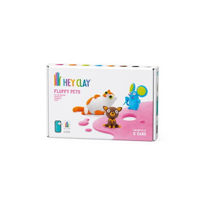 Hey Clay - Modelling Air-Dry Clay with Fun Interactive App - Persian cat, Mouse, Chihuahua, Series Fluffy Pets, 6 cans