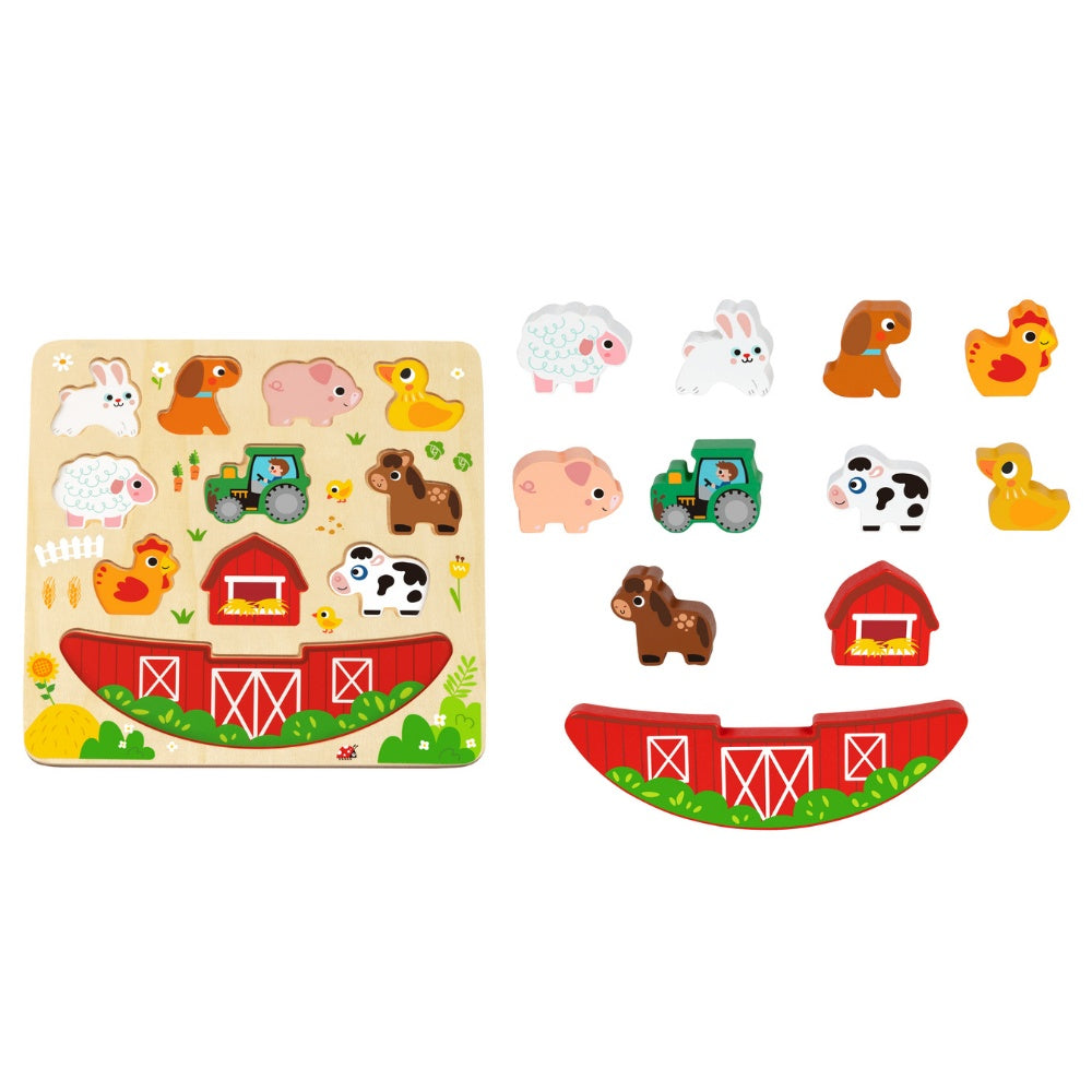 hi Pando - 2-in-1 Wooden Balancing Game and Puzzle: Farm 12 Pieces