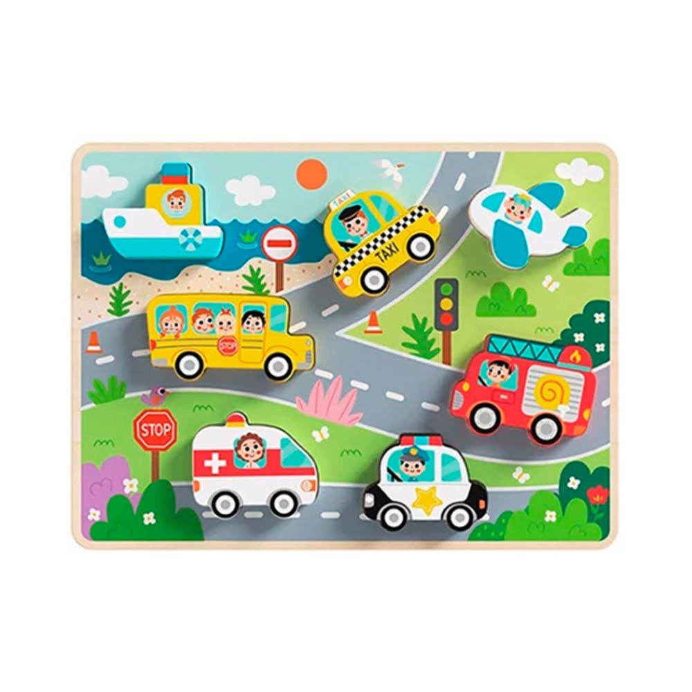 TookyToy - Wooden Chunky Transportation Puzzle - Motherhood
