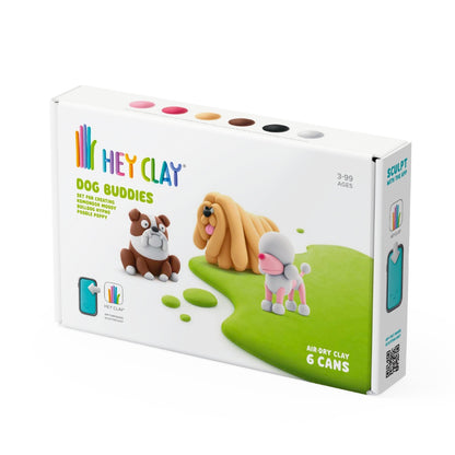 Hey Clay - Modelling Air-Dry Clay with Fun Interactive App - Poodle Poppy, Bulldog Hypno, Komondor Moody, Series Dog Buddies, 6 cans