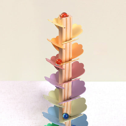 TookyToy - Wooden Ball Track Tree Toy with Spinning Leaves