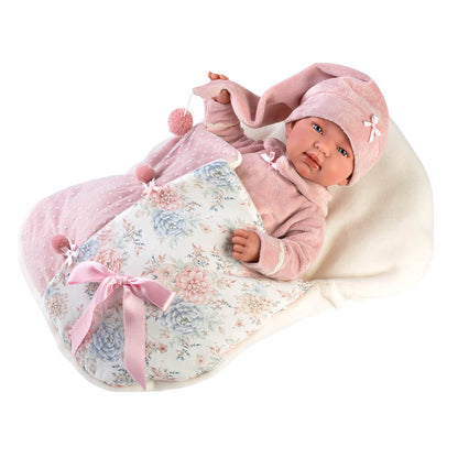 Llorens - Tina Baby Girl Doll with Clothing, Accessories & Multi-Functional Vintage Cushion - 44cm (Mechanism Optional)
