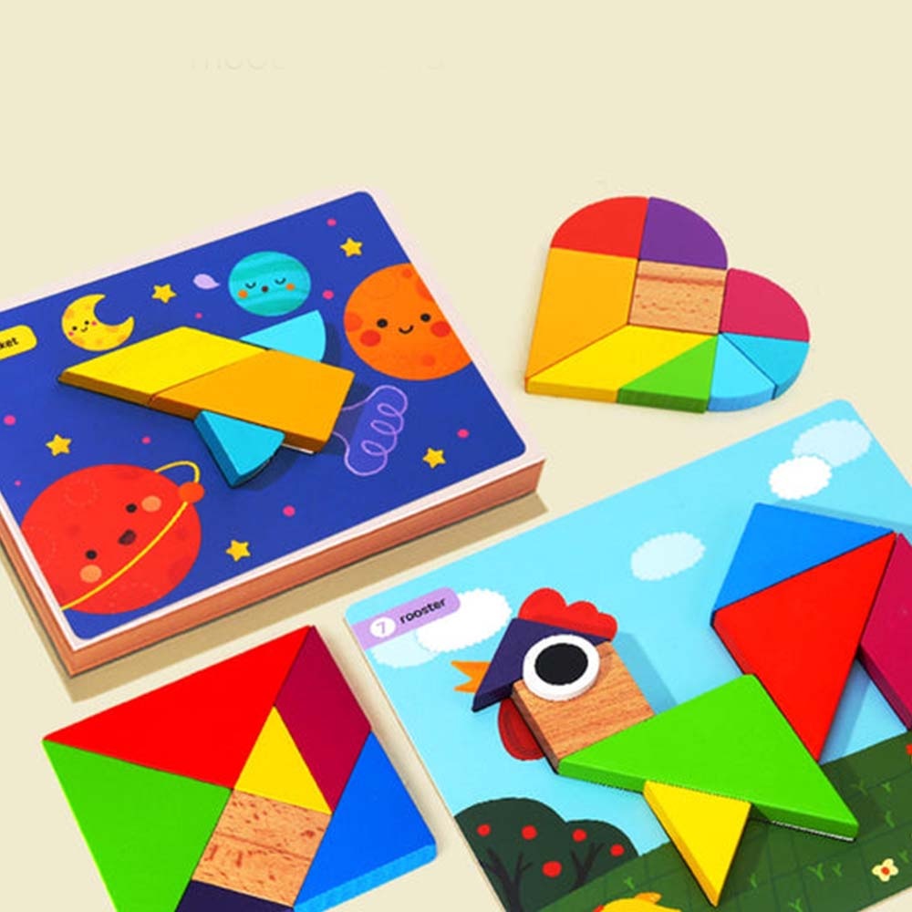 Jar Meló - Wooden Tangram Puzzle - Geometric Blocks with Activity Cards for Kids