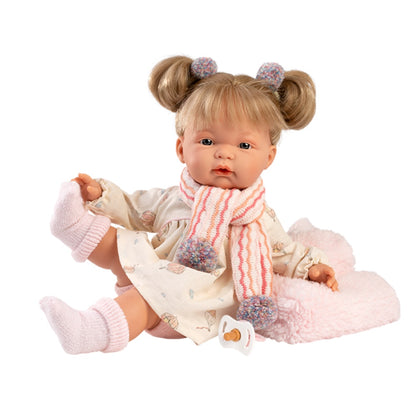 Llorens - Baby Girl Doll with Crying Mechanism, Clothing, Scarf & Accessories: Joelle - 38cm
