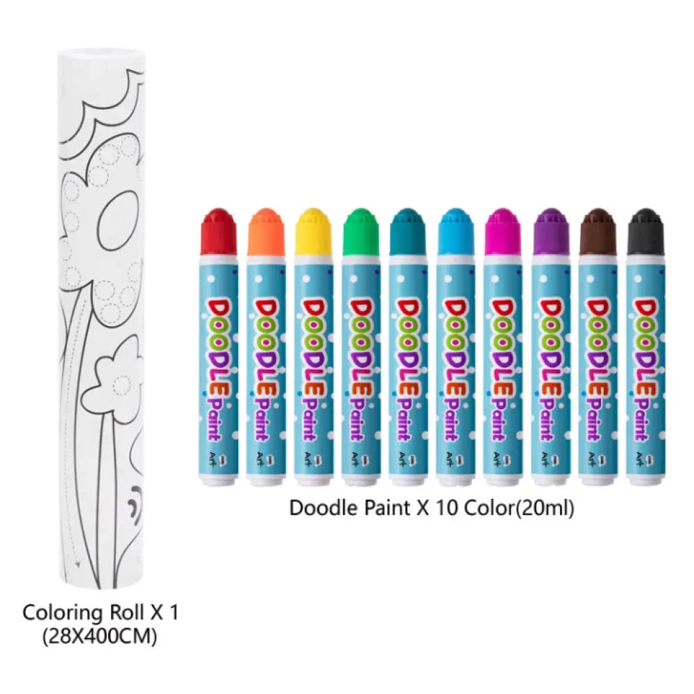 TookyToy - 2-in-1 Dot Art Painting Kit and Colouring Roll: 10 Colours - Motherhood