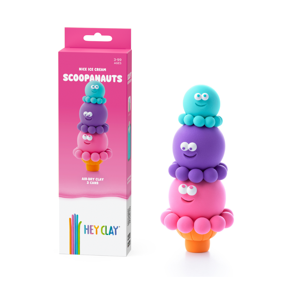 Hey Clay - Modelling Air-Dry Clay with Fun Interactive App - Scoopanauts, Series Nice Ice Cream, 3 cans