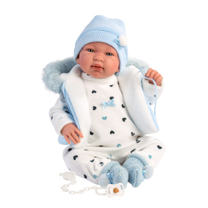 Llorens - Newborn Baby Boy Doll with Blue Romper & Accessories: Tino - 44cm