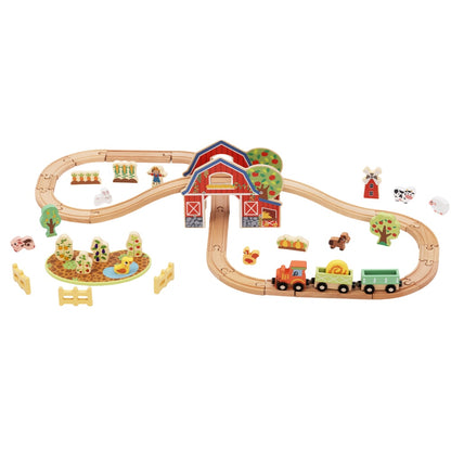 TookyToy - Wooden Farm Train Track Set - 50 Pieces