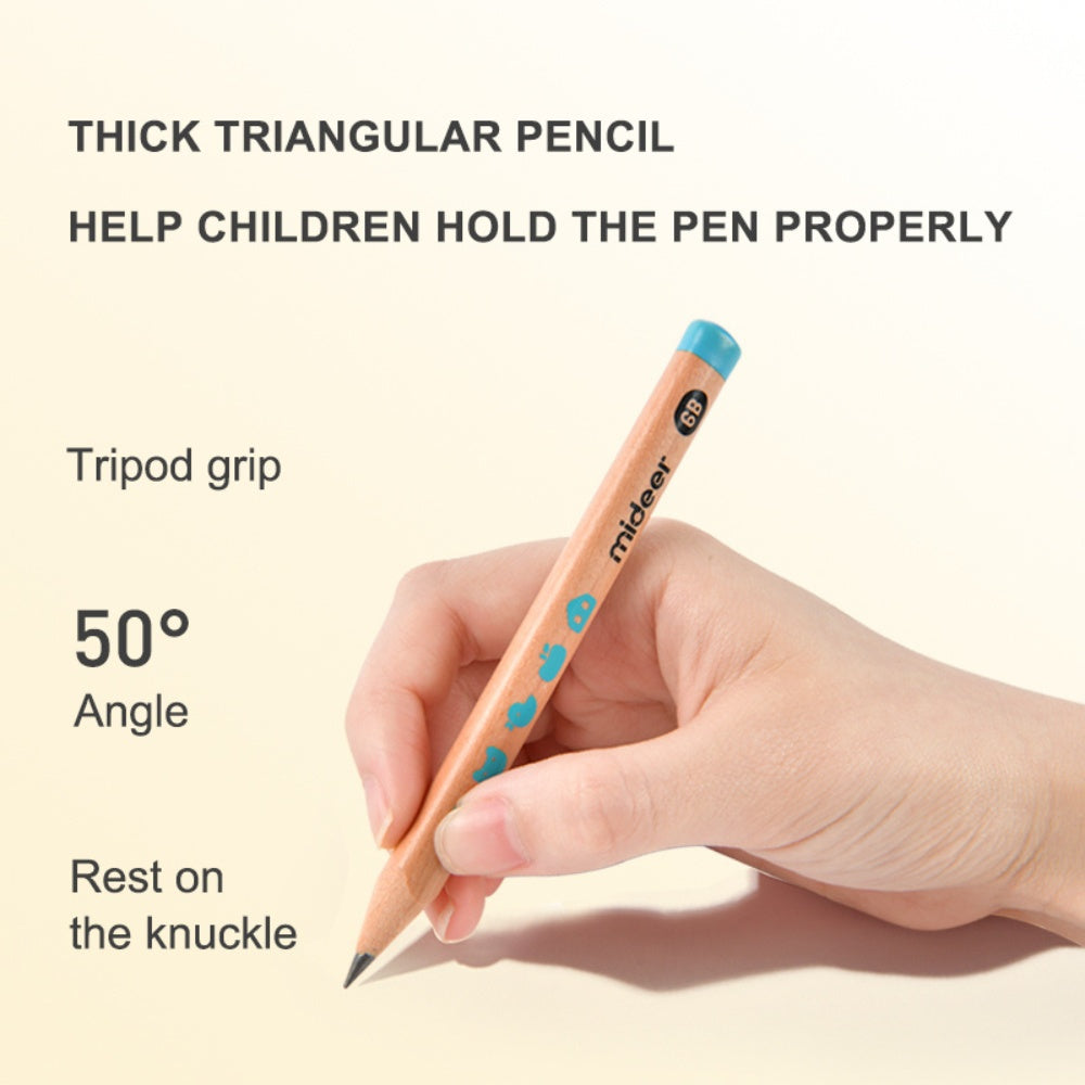 Mideer - Triangular 6B Pencils - 6 Thick Easy Grip Pencils for Early Writing