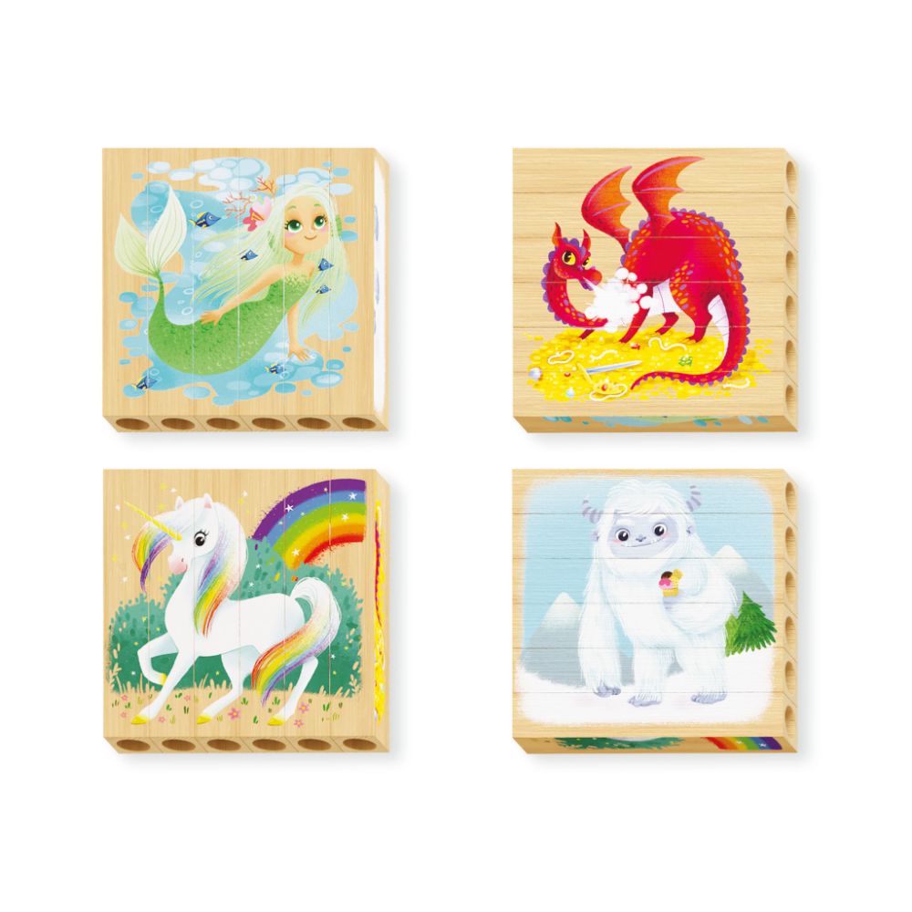 Quercetti - Wooden, Eco-Friendly Fantastic Animals Block Puzzles: 4 Puzzles