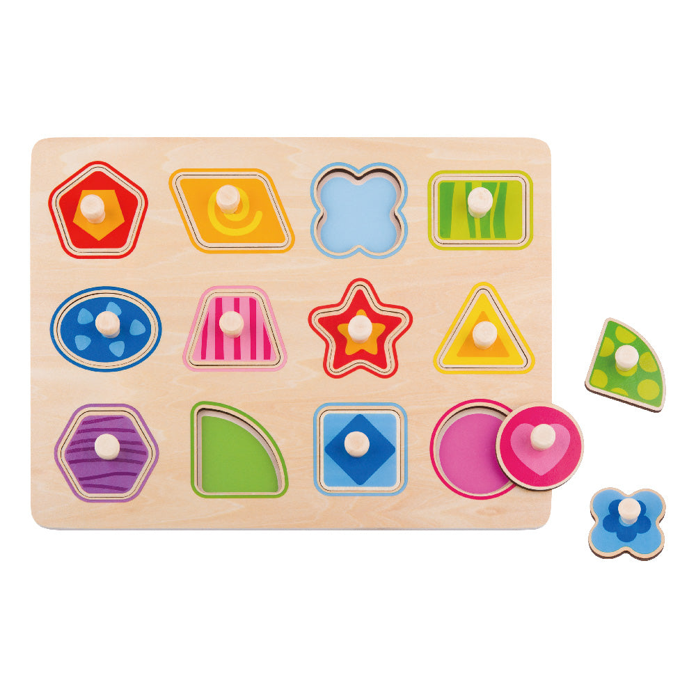 TookyToy - Wooden Peg Puzzle - Shapes & Colours