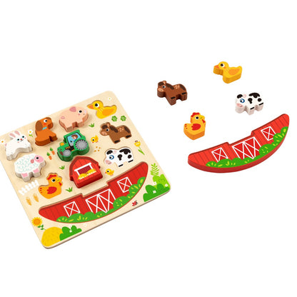 hi Pando - 2-in-1 Wooden Balancing Game and Puzzle: Farm 12 Pieces