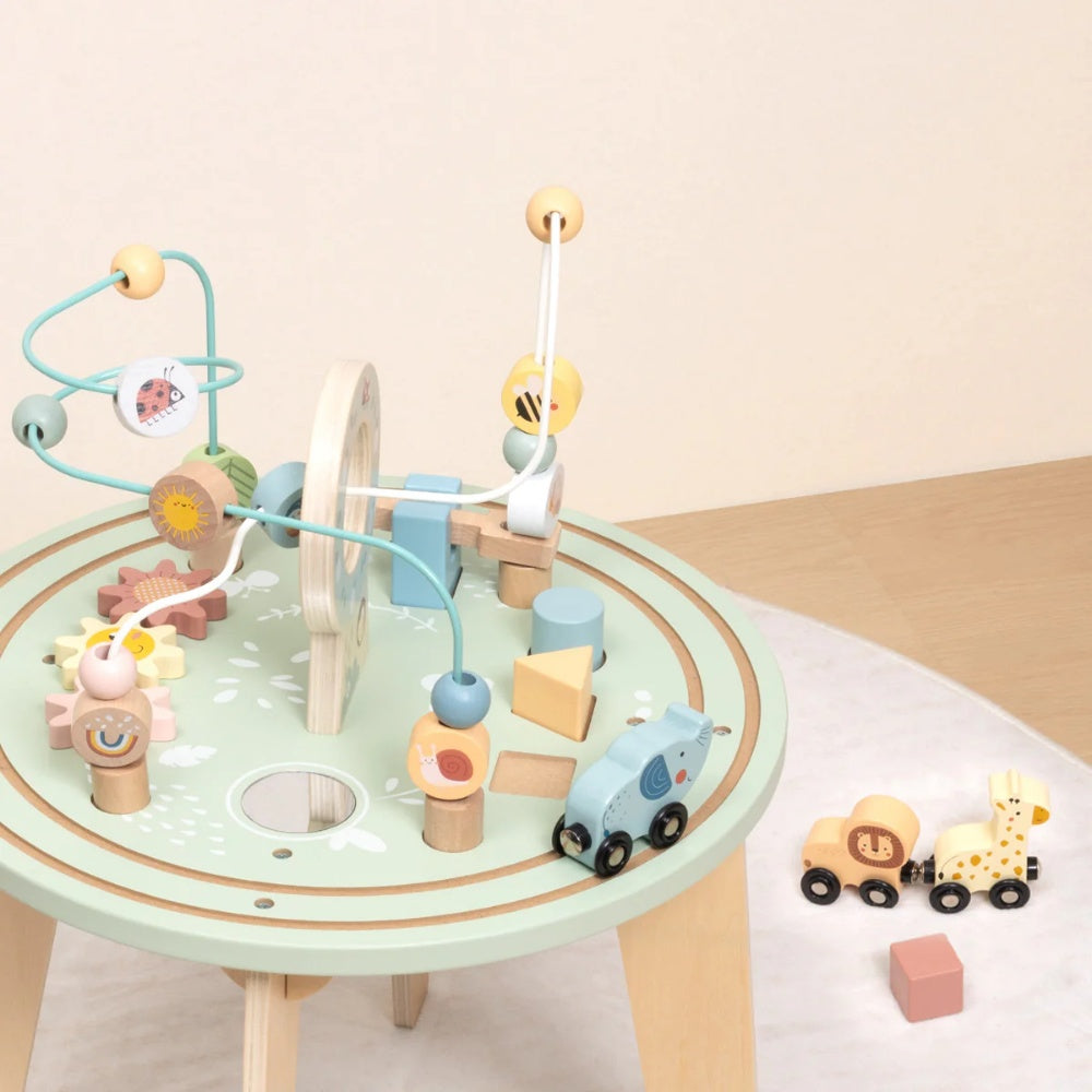 TookyToy - Wooden Activity Table with Bead Maze Shape Sorter