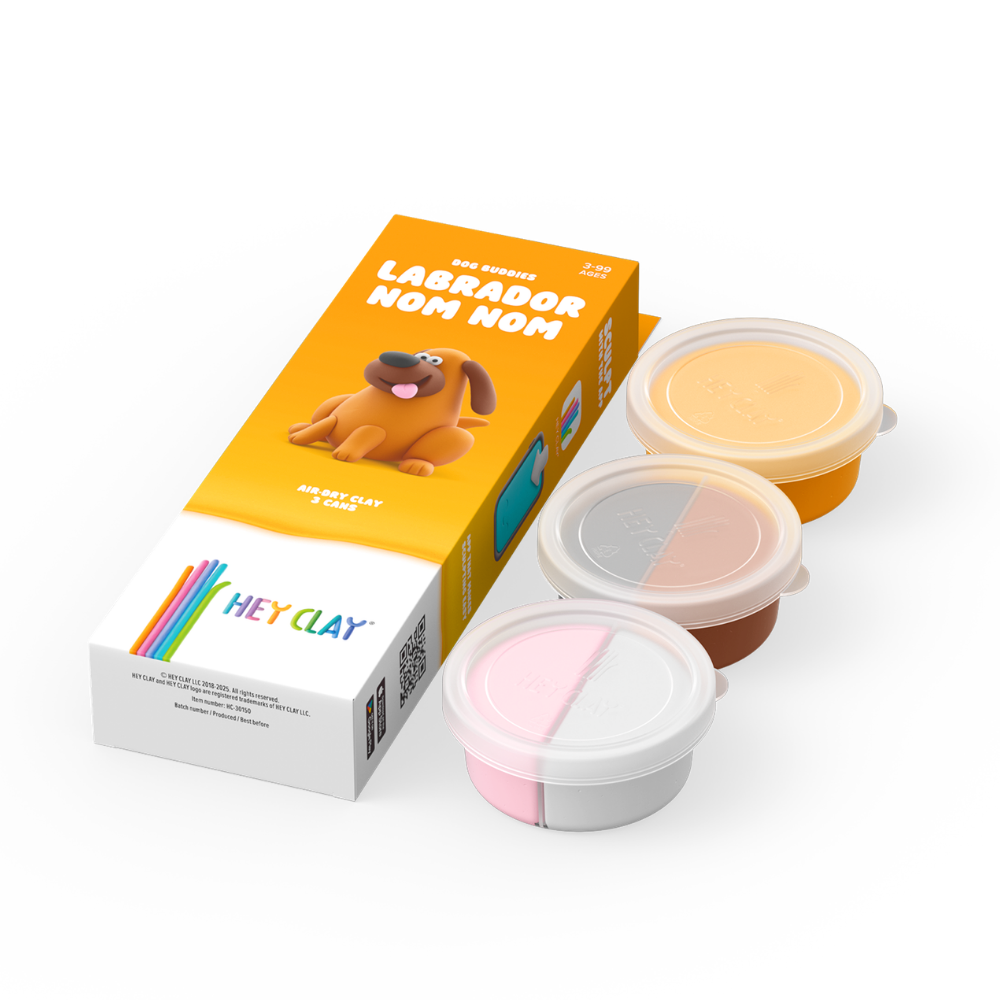 Hey Clay - Modelling Air-Dry Clay with Fun Interactive App - Labrador Nom Nom, Series Dog Buddies, 3 cans