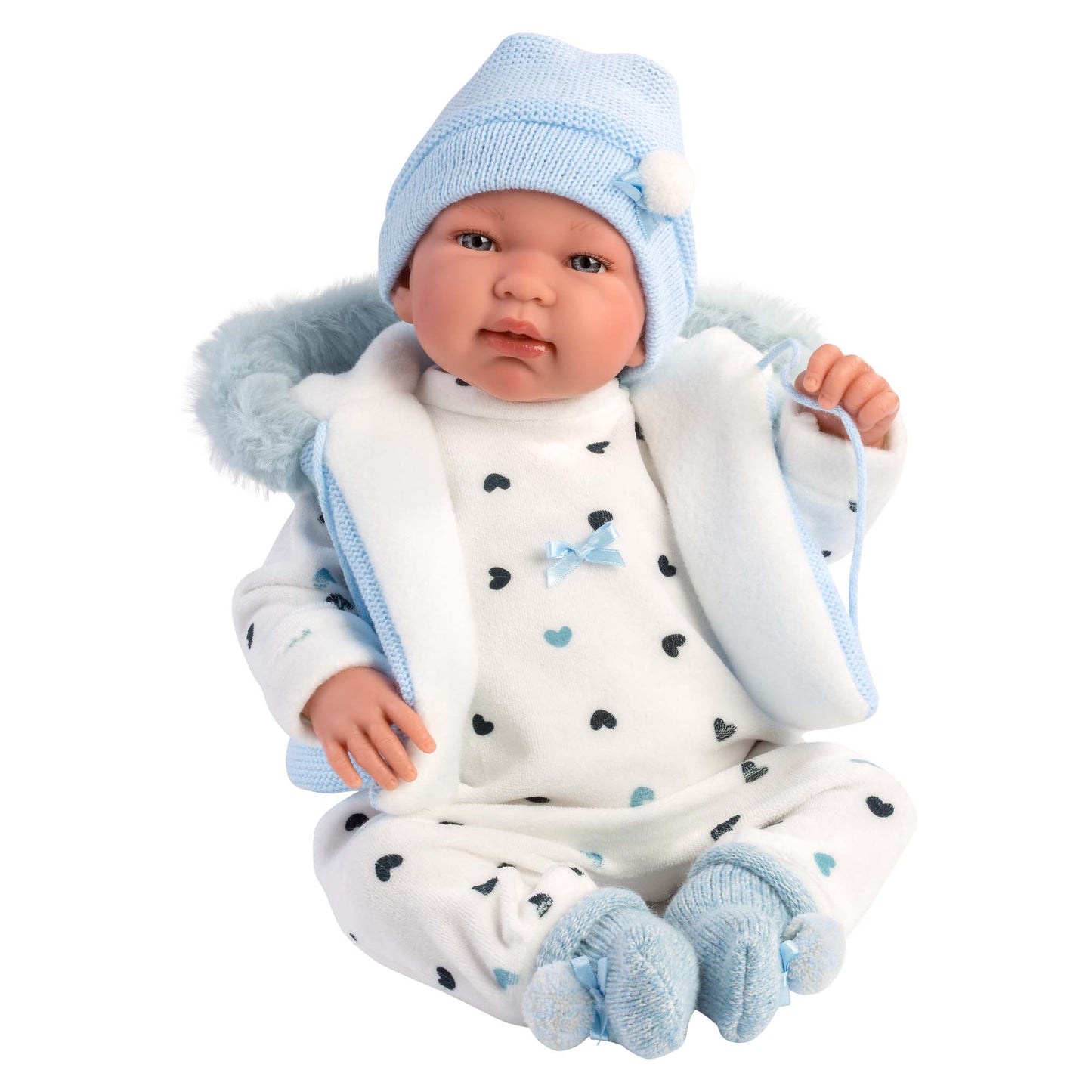 Llorens - Newborn Baby Boy Doll with Blue Romper & Accessories: Tino - 44cm (Crying Optional)