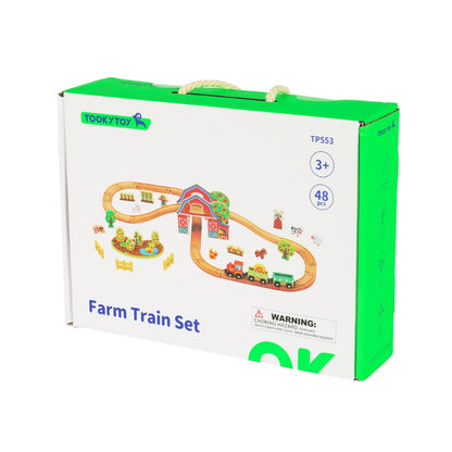 TookyToy - Wooden Farm Train Track Set - 50 Pieces